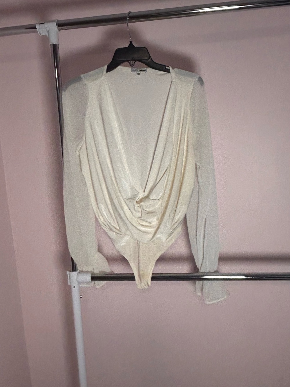 Fashion Nova Ivory Draped Long-Sleeve Bodysuit